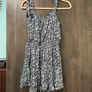 NWOT Floral Blue Romper with Tie Waist and Straps